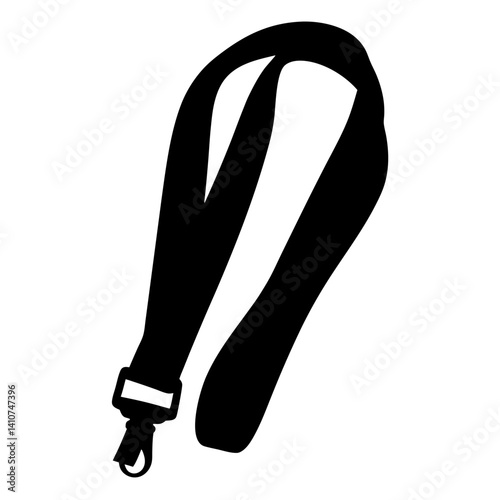 A silhouette of a simple black lanyard with a metal clip and adjuster