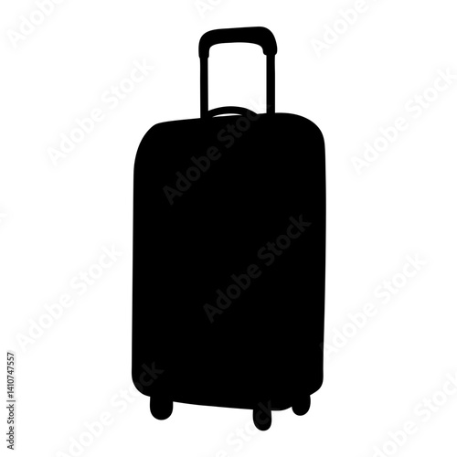 Silhouette of a rolling suitcase with retractable handle for travel purposes