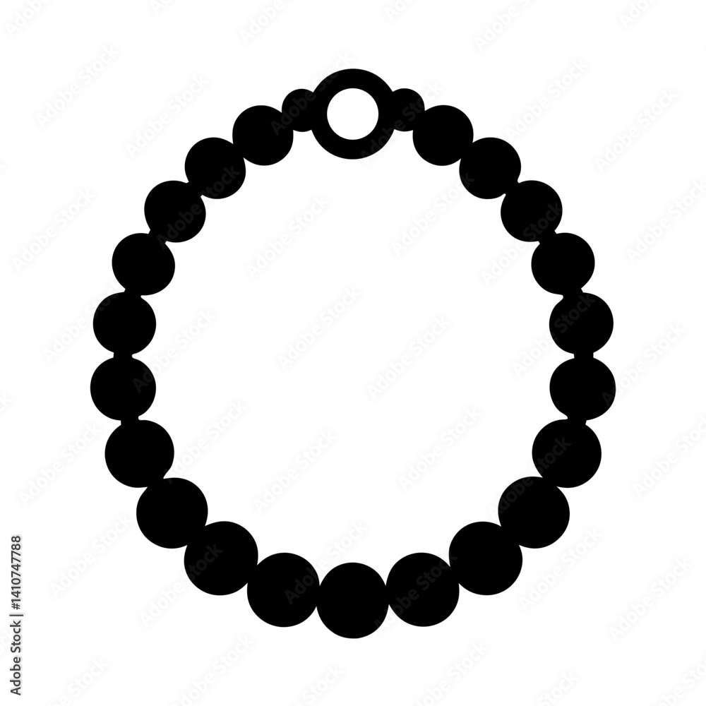 Obraz premium Elegant black bead necklace or bracelet on a white background, simple design