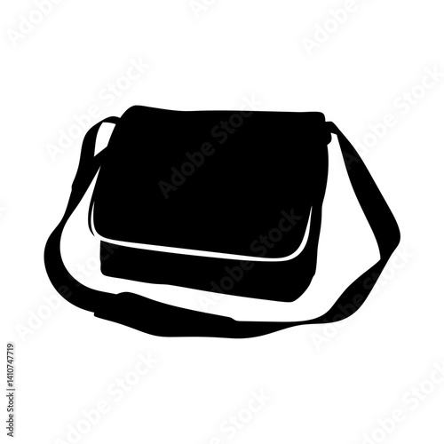 Black silhouette of a messenger bag with a strap over the shoulder