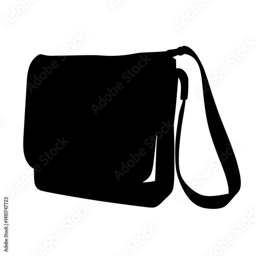 Black silhouette of a messenger bag or shoulder bag against white backdrop