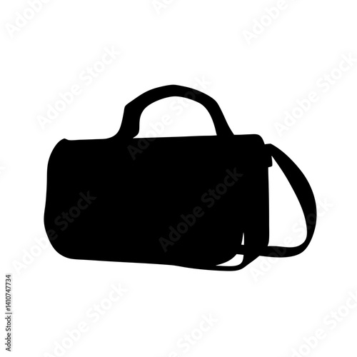 Stylized Black Silhouette of a Handbag with Shoulder Strap and Handle