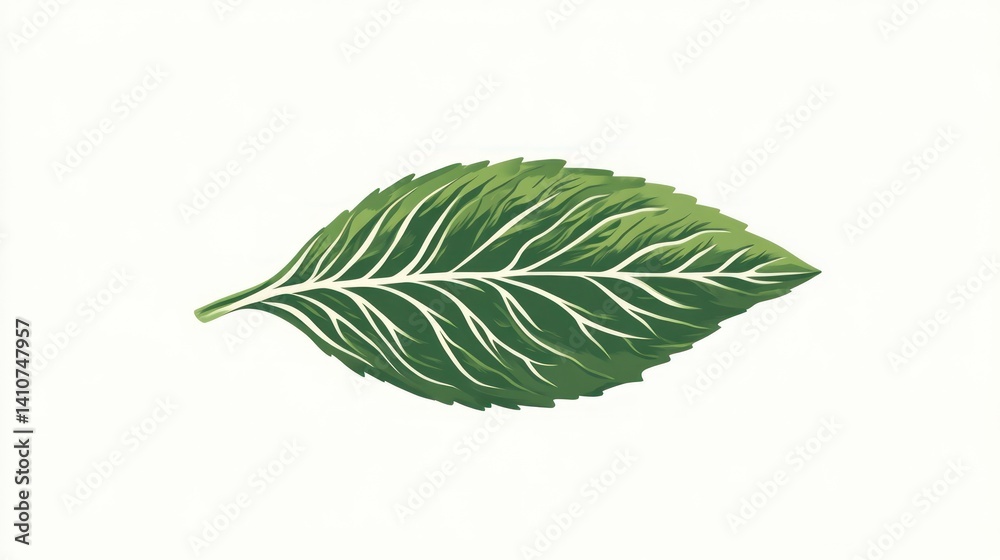 Obraz premium Detailed Illustration of a Vibrant Green Leaf with Intricate Veins for Nature Botanical and D