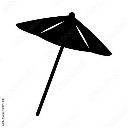 A graphic image of a black silhouette of a drink umbrella