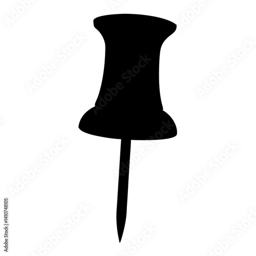 Silhouette of a Black Pushpin Tool Isolated on White Background
