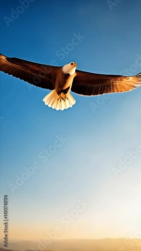White-Tailed Eagle Soars Above Hortobágy Plains at Sunset Glow