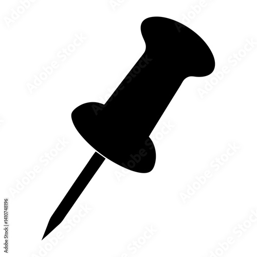 Black silhouette of a classic push pin drawing on a white background