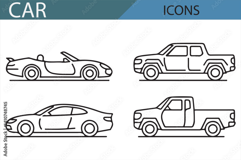 Obraz premium Car Silhouettes - Vector Collection of Vehicle Models in Different Perspectives for Designers