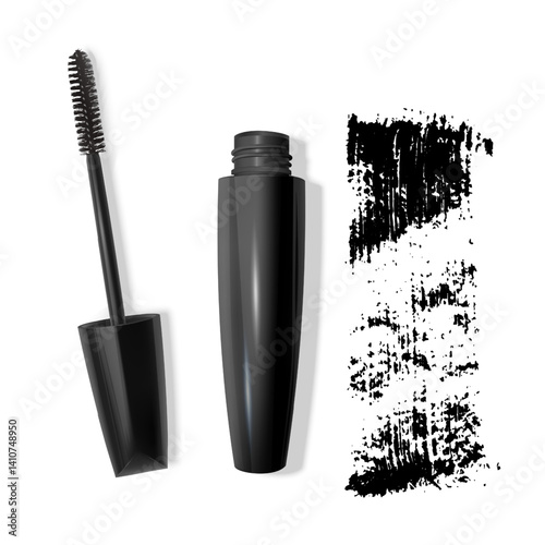 Black mascara tube and brush with Brand Name in gold