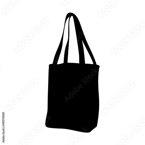 Black silhouette of a reusable shopping tote bag with long handles