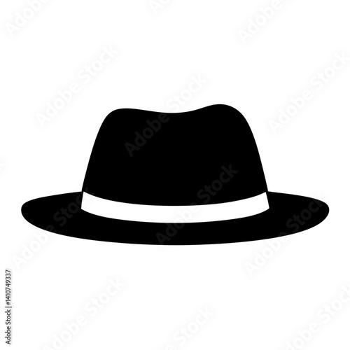 Black fedora hat with a white band isolated on white background