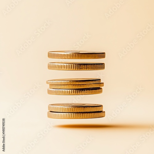 Minimalist Composition of a Single Coin Standing Concept of Wealth photo