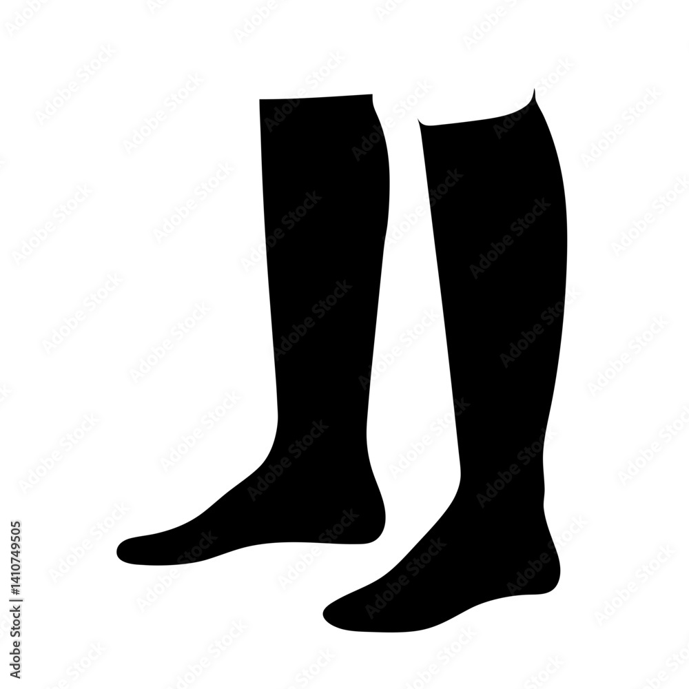 Solid black illustration of two legs wearing long knee high socks Solid black illustration of two legs wearing long knee high socks