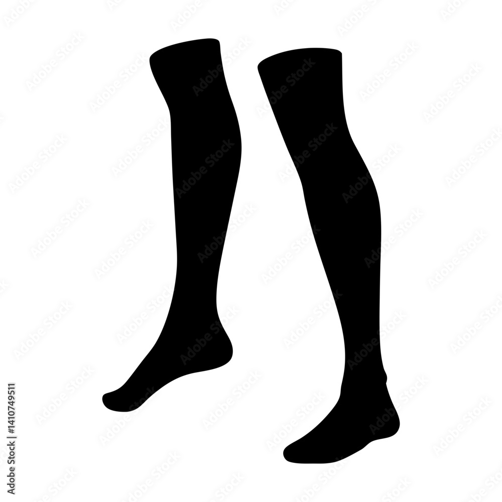Silhouette of Legs Wearing High Socks or Stockings on White Background Silhouette of Legs Wearing High Socks or Stockings on White Background
