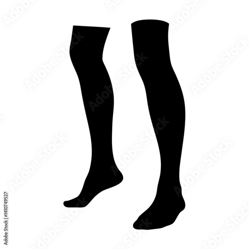 Elegant Silhouette of Legs Clad in Dark Tights, isolated on white
