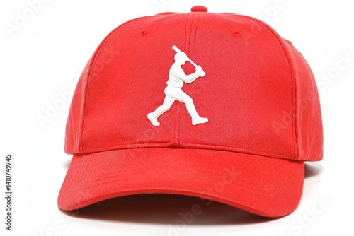 Bright red baseball hat featuring a white embroidered silhouette of a batter, perfect for sports fans and casual wear.  