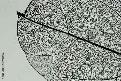 Obraz na płótnie One beautiful skeleton leaf on grey background, macro view w salonie