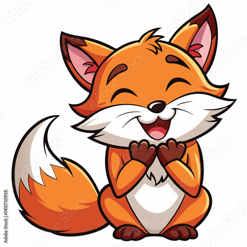 Cute cartoon fox character, joyful expression