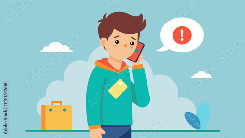 A teenager receiving a call from a scammer but confidently knowing how to handle the situation and ending the call without giving away any personal information.. Vector illustration