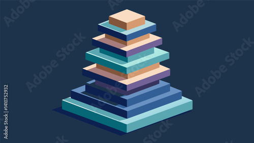 A sculpture made of stacked blocks each representing a different data point forming a complex structure.. Vector illustration