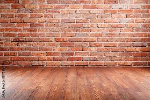 A classic brick wall with a wooden floor in a modern design
