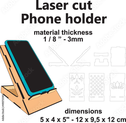 Laser cut template cell phone stand holder vector pattern office desk mdf wood diy crafts projects