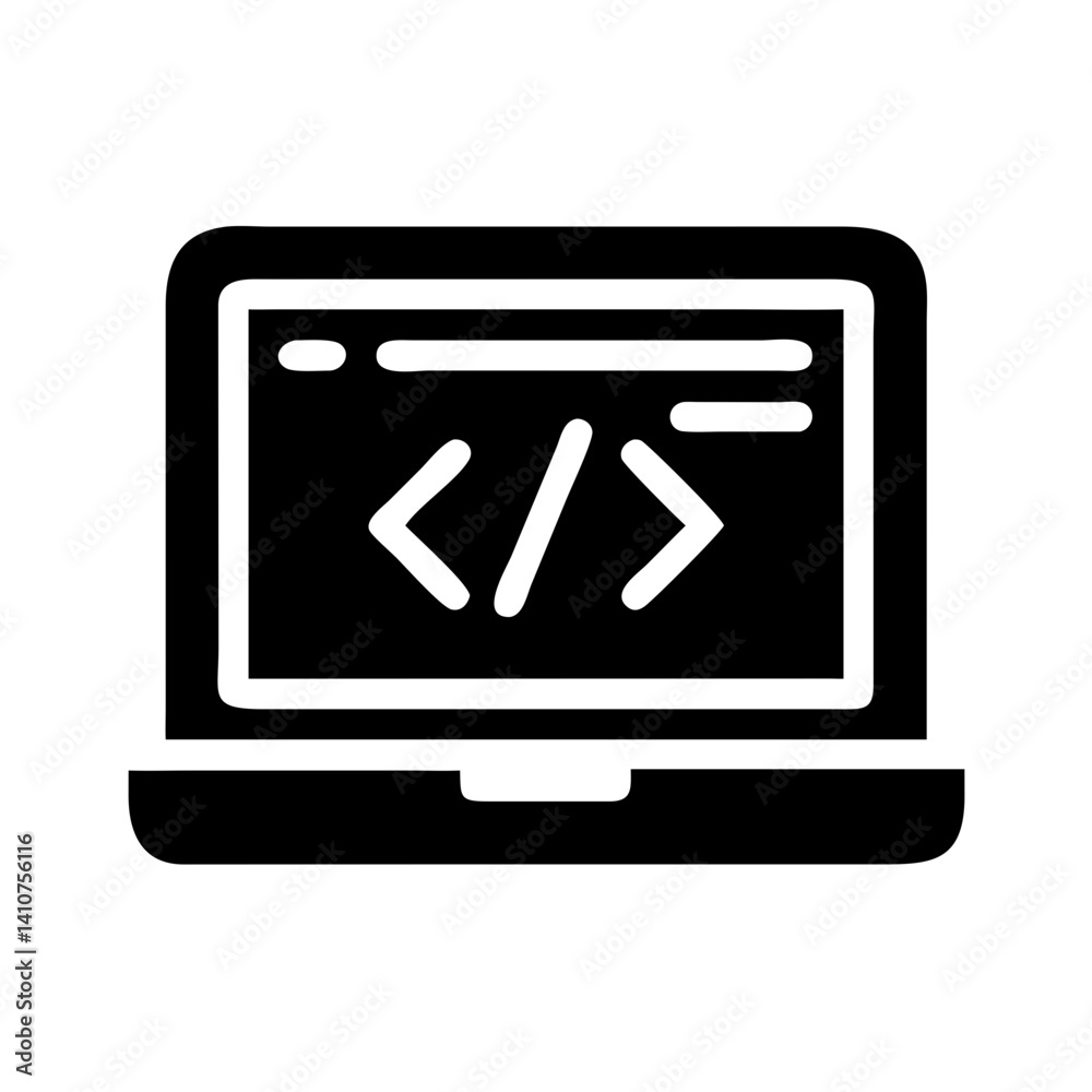 Laptop with Code Icon Representing Web Development and Coding Laptop with Code Icon Representing Web Development and Coding