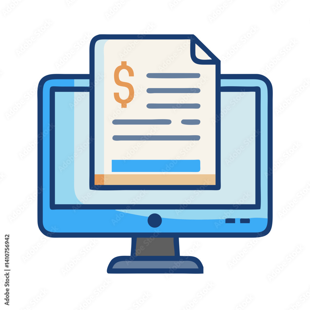 Monitor with Invoice Icon Representing Online Bill and Digital Payment Monitor with Invoice Icon Representing Online Bill and Digital Payment