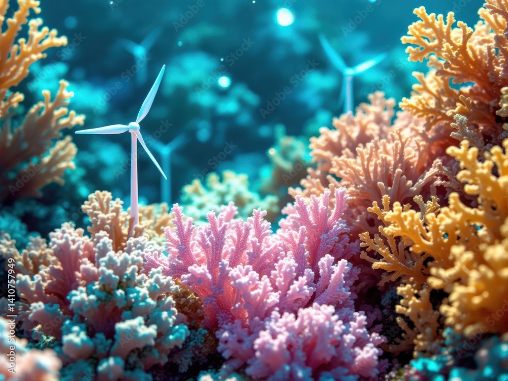 Fototapeta premium Oceanic Wind Energy and Coral Reef Harmony