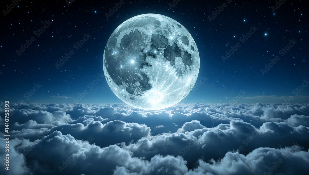 Celestial serenity under a full moon and stars Celestial serenity under a full moon and stars