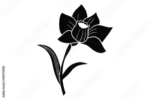 Daffodil silhouette, daffodil illustration spring silhouette, floral outline, Daffodil silhouette Icon