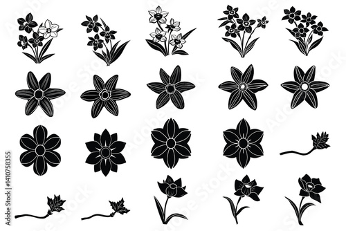 Daffodil silhouette, daffodil illustration spring silhouette, floral outline, Daffodil silhouette Icon