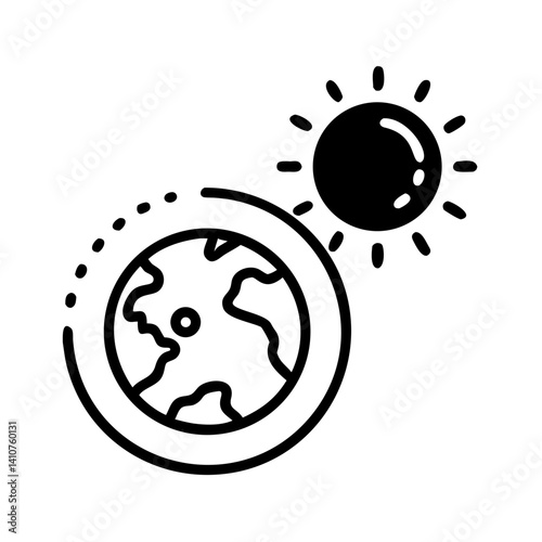 Sun and Earth Icon Representing Solar Energy and Planetary Relationship