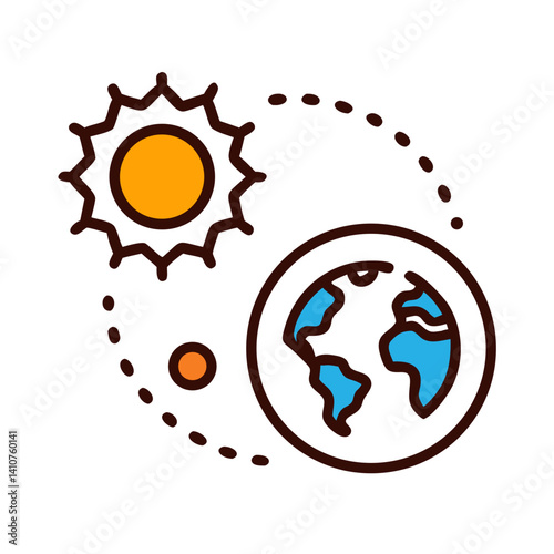 Sun and Earth Icon Representing Solar Energy and Planetary Relationship