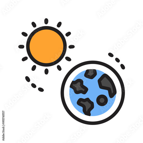 Sun and Earth Icon Representing Solar Energy and Planetary Relationship