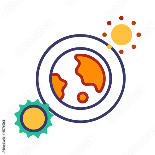 Sun and Earth Icon Representing Solar Energy and Planetary Relationship