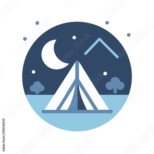 Tent Under Moon Icon Representing Night Camping and Outdoor Stay