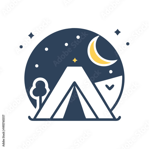 Tent Under Moon Icon Representing Night Camping and Outdoor Stay