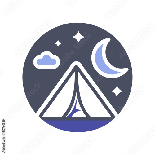 Tent Under Moon Icon Representing Night Camping and Outdoor Stay