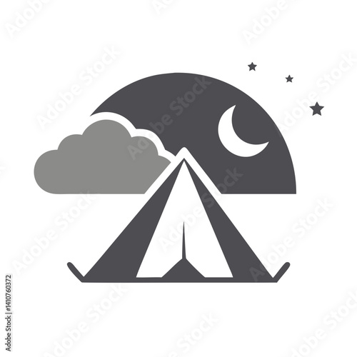 Tent Under Moon Icon Representing Night Camping and Outdoor Stay
