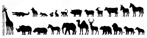 Photography Wild and Domestic Animal Silhouettes Collection, Vector Set