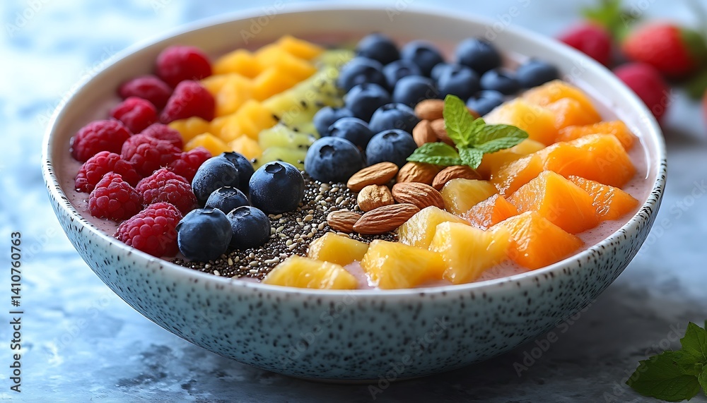 Colorful Smoothie Bowl with Berries, Mango, and Kiwi Colorful Smoothie Bowl with Berries, Mango, and Kiwi