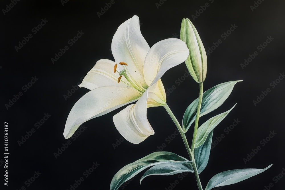 Fototapeta premium Close-up view of a pristine white Asiatic lily.
