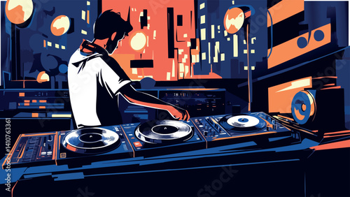 DJ Playing Vinyl Records at Nightclub Event.eps
