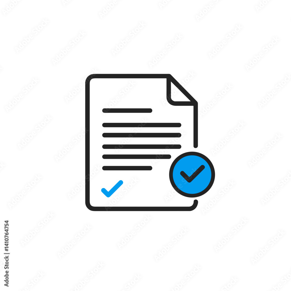 Simple signed document icon with blue checkmark on a white background