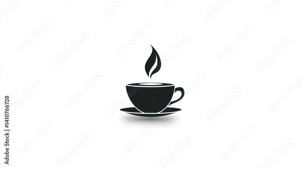 Obraz premium Hot Beverage Icon Minimalist Black and White Coffee Cup with Steam Ideal for Cafe Menus Rest