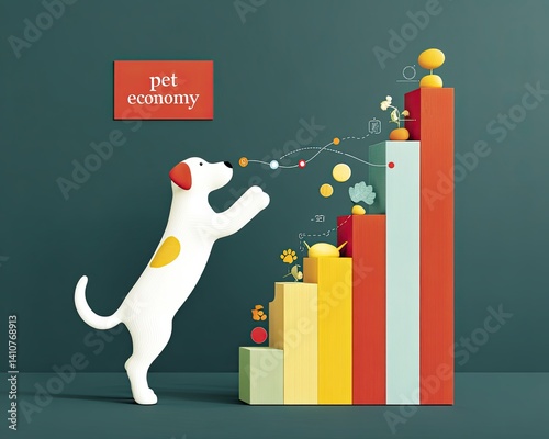 Pet Business Visualization. Pet Tech Startup. Illustration showing growth in the pet economy with whimsical colors.