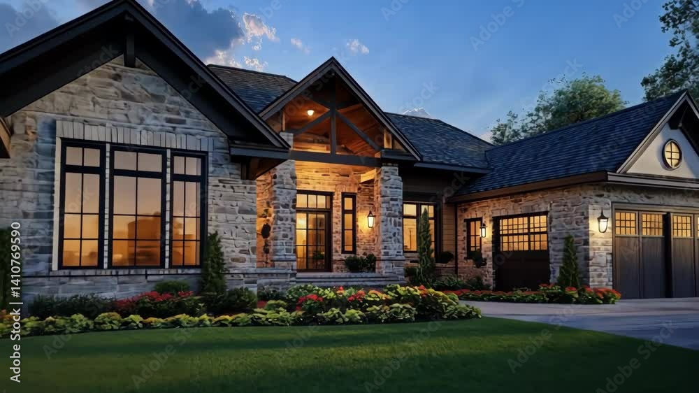 A stunning modern house showcasing elegant architecture and beautiful landscaping under a serene sky. A stunning modern house showcasing elegant architecture and beautiful landscaping under a serene sky.
