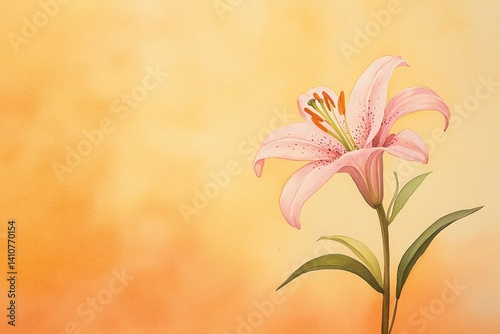 Delicate pink lily against a soft, warm backdrop.