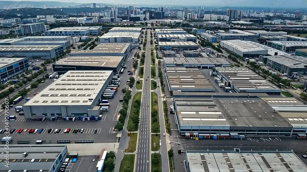 Aerial View of Industrial Park: Modern Logistics and Manufacturing Hub Aerial View of Industrial Park: Modern Logistics and Manufacturing Hub